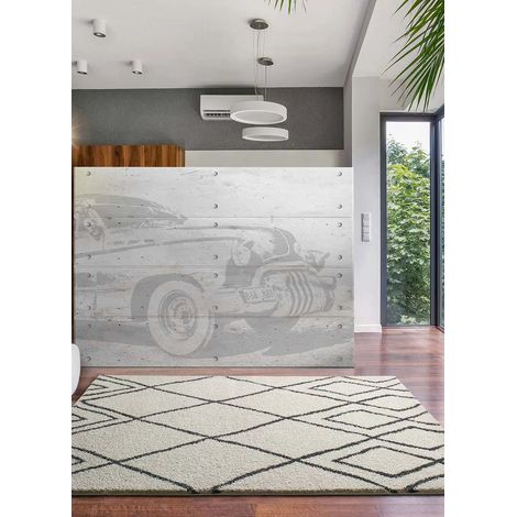 ATTICGO Tapis shaggy ethnique ATLAS 37 Blanc 60x120 cm (1/4)