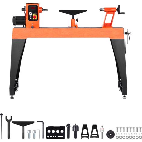 Mophorn Tornio per lavorazione del legno, 2 CV, dispositivo da banco con velocità regolabile da 0 a 3200 giri/min, superficie di lavoro di 450 x 1020 mm, motore DC senza spazzole, struttura in ghisa