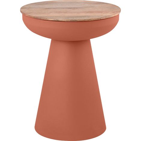 Design Beistelltisch rund mit Stauraum aus gebranntem Metall und massivem Mangoholz H52 cm TAM