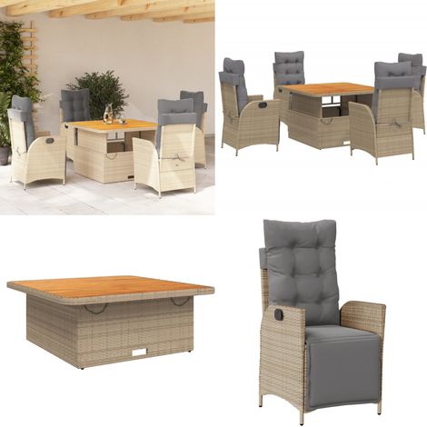 5-tlg. Garten-Essgruppe mit Kissen Beige Poly Rattan - Gartentisch - Relaxsessel (1/5)