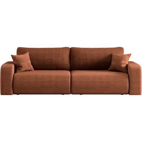 JELLA - Canapé droit convertible petit velours côtelé Terracotta (1/5)