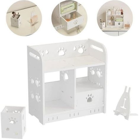 TrAdE Shop Traesio - Portaoggetti Scrivania Multifunzionale Organizer 3pz Design Zampa Gatto Con Cassetto 62188 - (1/5)