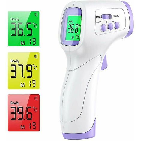 Thermomètre frontal pour adultes, thermomètre frontal infrarouge, thermomètre sans contact pour adultes, thermomètre infrarouge avec alerte fièvre, écran LCD et mémoire (1/4)