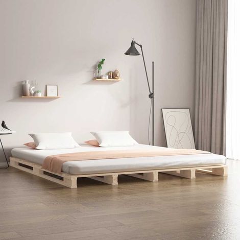 Lit palette 135 x 190 cm en bois de pin massif, cadre double avec sommier à lattes - PANGIVO (1/5)