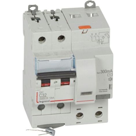 Disjoncteur différentiel monobloc DX³6000 10kA arrivée haute et départ bas à vis 2P 230V à 400V - 32A - typeAC 300mA - LEGRAND
