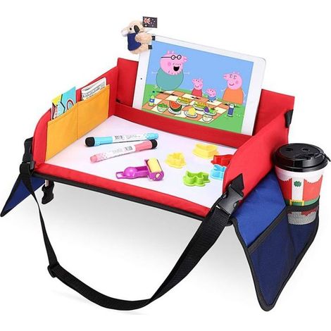 Plateau d\'activité de voyage pour enfants et tout-petits, base rembourrée confortable, parois latérales, poches en maille (1/5)