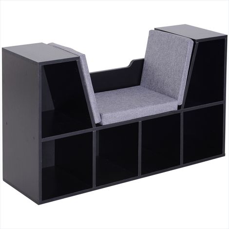 Bibliothèque 102 cm 6 casiers avec banc et coussins Noir (1/5)