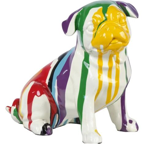 Statue chien carlin assis H18 cm – Coulures multicolores – Fabrication en polyrésine laquée – Décoration intérieure originale – Meubletmoi (1/5)