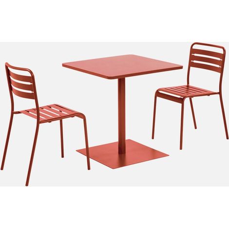 Mesa de jardín bistró cuadrada de acero con 2 sillas (1/5)