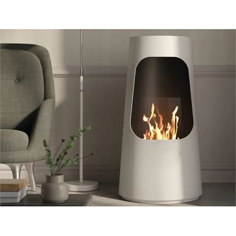Cheminée bioéthanol au sol – Puissance 2,5 kW – Brûleur amovible 2L – Acier peint et verre – Installation facile sans conduit