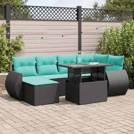 vidaXL Set Divani da Giardino con Cuscini 7pz Nero Polyrattan Acacia (1/5)