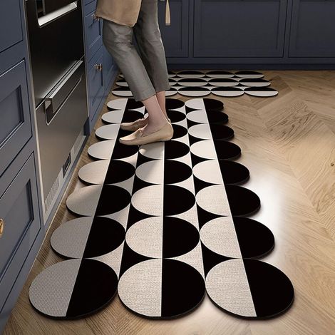 JSSEVN - Non-slip Kitchen Mat, 1 Piece Retro Absorbent Diatomite Mat, Washable Sink Mat, Dishwashing Mat, Shower Mat (50x80cm, Grey Black) (1/5)