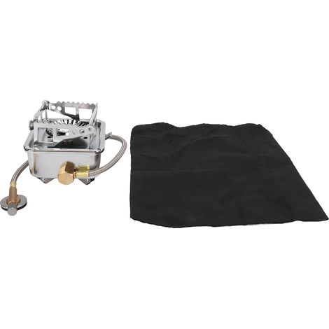 Réchaud de camping portable extérieur mini fendu argenté en alliage d'aluminium coupe-vent avec tuyau (1/5)