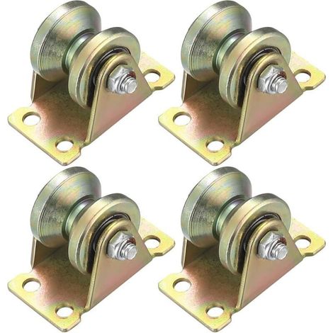 4 Pièces Poulie de Levage Mouflage, Roulette à Rainure en V, Roulette de Levage, Roue Gorge Poulies Cable pour Cordes Rail Portail Coulissan (Roulette à Rainure en V) (Poulie en V) (1/4)