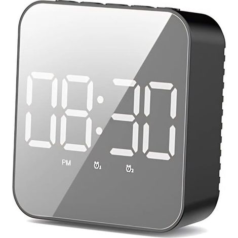 Petit réveil numérique pour chambre, horloge murale multifonctionnelle avec 2 réglages d'alarme, affichage de la date et de la température. (1/5)
