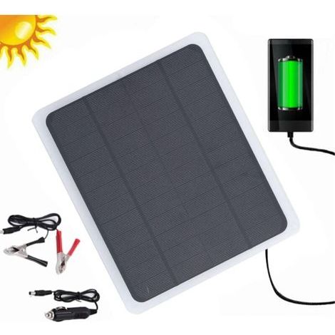 20 W 12 V Chargeur de batterie solaire de voiture, pour chargeur de panneau solaire avec adaptateur à pince crocodile pour voiture, bateau, automobile, moto, camping-car (1/5)