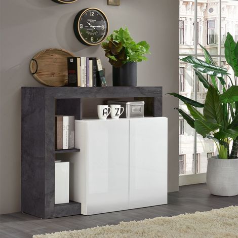 Credenza soggiorno color ossido o pero, 2 Ante bianco laccate lucido L. 108 cm- Praga/Vienna Ossido (1/2)