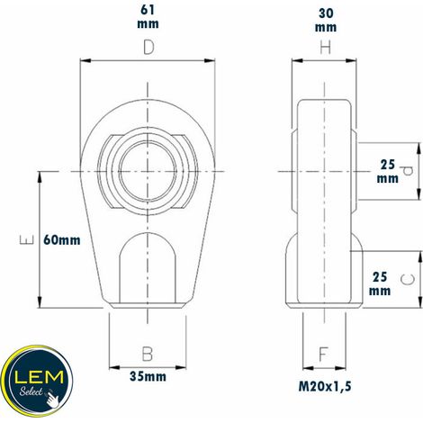Support rotule Ø25 fileté M20x1,5 (1/3)