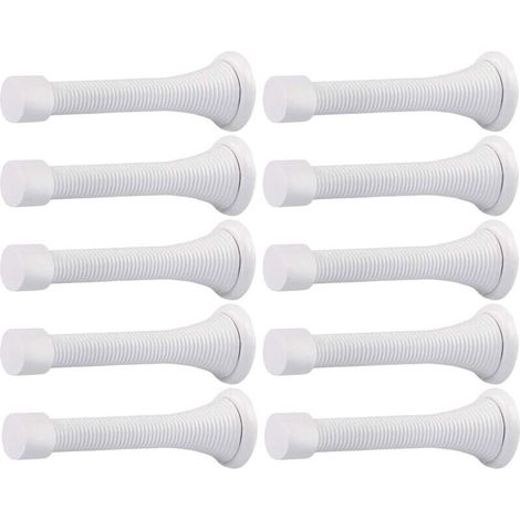 Set of 10 wall-mounted spring-loaded door stops with flexible and sturdy rubber tips (white) (1/4)