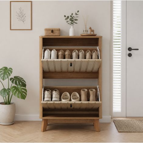 Scarpiera 60x24x94 cm in MDF colore rovere, salvaspazio per ingresso – MEUBLIV (1/5)