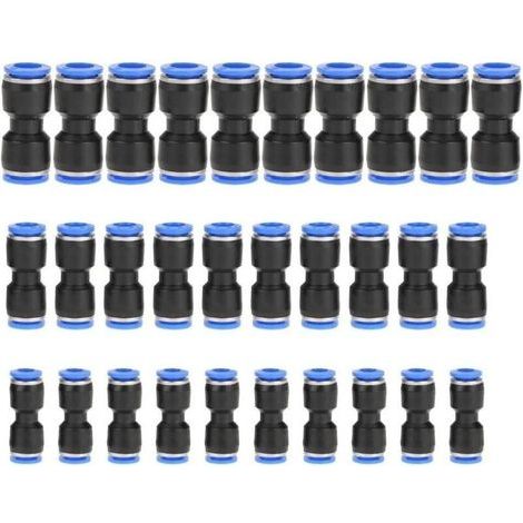 30 connettori pneumatici dritti, raccordi in plastica a sgancio rapido per tubi da 6 mm, 8 mm e 10 mm (1/4)