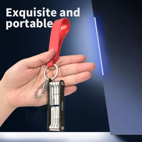 Outil multifonction pliable 10 en 1 pour photographe, comprenant une clé, un tournevis et une pochette de rangement. (1/2)