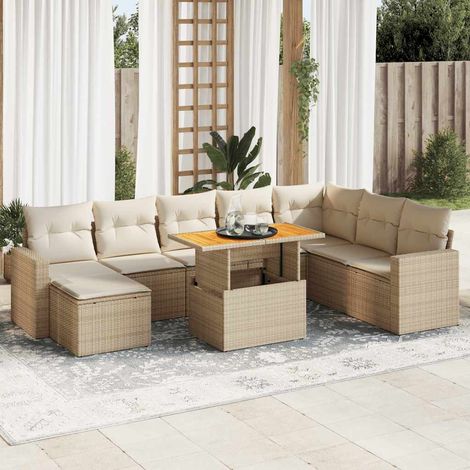 Set de sofás de jardín con cojines 9 pzas ratán sintético beige vidaXL (1/5)