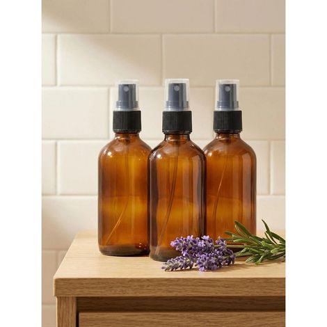 Lot de 3 flacons vaporisateurs en verre ambré pour huiles essentielles, petit flacon pulvérisateur vide à brume fine 15ml (1/2)