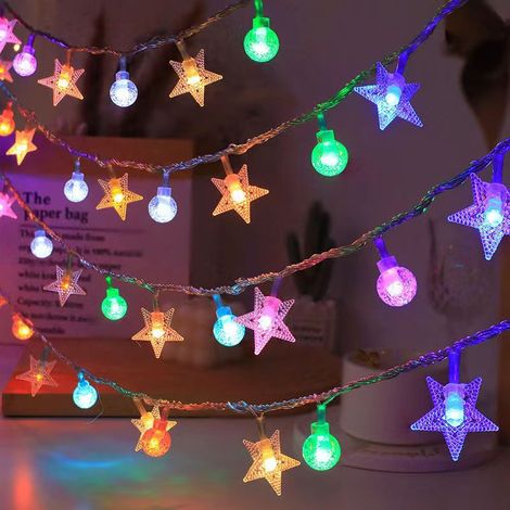 Solar-LED-Lichterkette 12 m 100 LEDs, dekorative Außenlichterkette mit 8 Modi, blinkende Sterne und mehrfarbige Kristallkugeln für Camping, Weihnachten und Feiern-lsw
