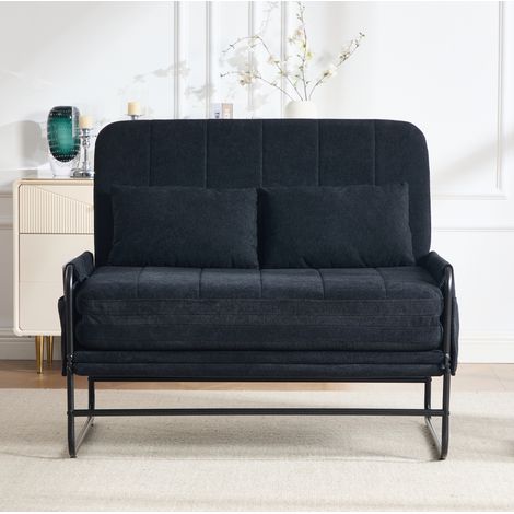 Zweisitzer Schlafsofa (104x85x92 cm), umwandelbar zum Bett, mit Seitentaschen, Chenille, Schwarz (1/5)
