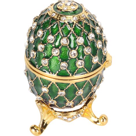 Boîte à bijoux œuf en alliage de zinc, strass scintillants, élégant coffret métallique de rangement pour bureau et famille, vert (1/5)
