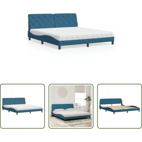 Samtbett - Bett mit Matratze Blau 180x200 cm Samt (1/5)
