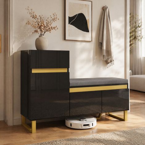 Schuhschrank mit Sitzbank und Schublade 120x35x85 MDF OKMYHOME (1/5)