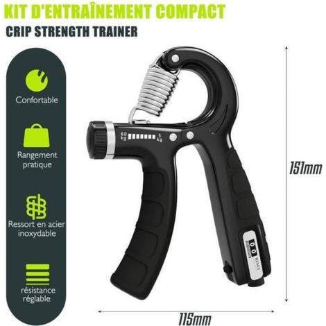 Renforceur d'avant-bras - Hand Grip Strengthener - Résistance réglable 5-60kg - Noir (1/4)
