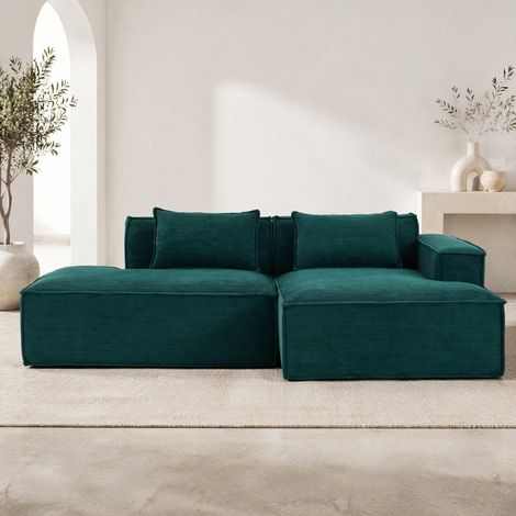 Divano angolare compatto 233x129x70 cm verde retrò, 2 cuscini, poliestere MEUBLIV (1/5)