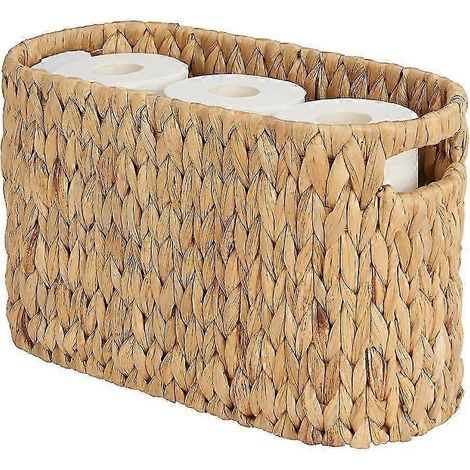 Panier à papier toilette en jacinthe d'eau tressée, pour 6 rouleaux, avec poignées intégrées. (1/5)
