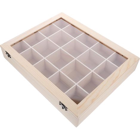 Beige Wooden Display Case for Precious Minerals, Mineral Crystal Collection Box with Compartments, Versatile Home Storage and Display Solution (1/5)