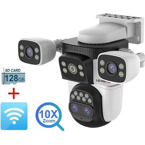 Caméra de sécurité extérieure Wi-Fi triple écran 20 Mpx avec zoom x10, suivi automatique à quatre objectifs, étanche, 128 Go (1/5)