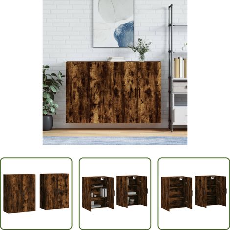 vidaXL Armoire de rangement - Armoires murales 2 pcs chêne fumé 69,5x34x90 cm (1/5)