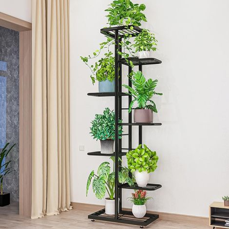 Présentoir à Plantes Intérieur/Extérieur, 7 Étagère, 8 Pots, Support Plantes, Pour Patio, Jardin, Salon, Gris 41x22x126 cm (1/5)
