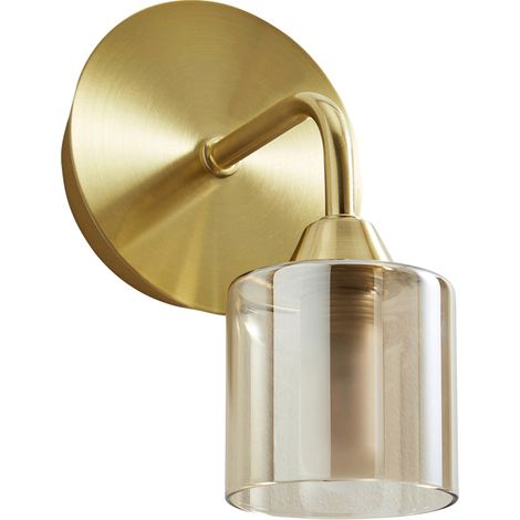 Litecraft Sylvia Bathroom Wall Light With Champagne Tinted Shade - Satin Brass (1/5)