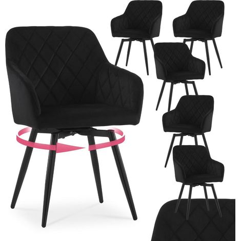 Esszimmerstühle 6er Set 360° drehbar mit Armlehne, Samt Polsterstuhl Schwarz (1/5)