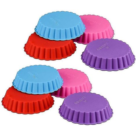 Set mit 8 Silikon-Kuchenformen, antihaftbeschichtete runde Tarteformen, geriffelte runde Flanformen für Muffins, Qu-- (1/5)