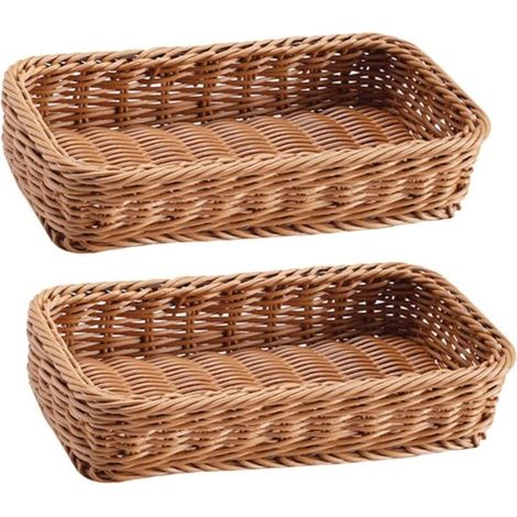 2pièces Panier Rotin Rangement Pour Ustensiles Plateau De Rangement Tissé Pour Couverts Panier De Cuisine Rectangulaire (1/4)