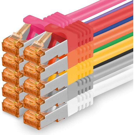 10 Gb/s Câble patch LAN 10x 0,5m RJ45 réseau CAT7-10 couleurs (1/5)