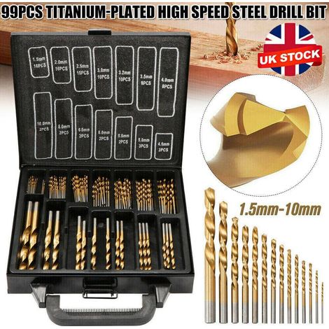 Foret HSS Revêtement Titane - 1,5 mm à 10 mm - Pour Perceuse Électrique - 99 Pièces (1/5)