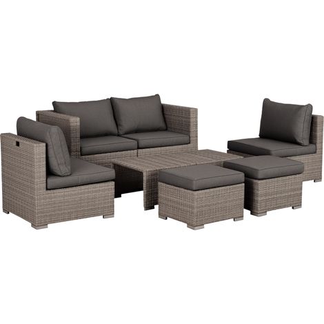 Outsunny 8pc Outdoor Patio Furniture Set Weather Wicker Rattan Sofa Chair Grey