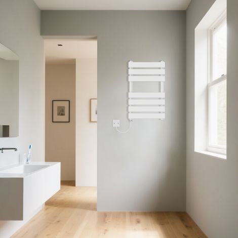 Electric Flat Panel Heated Towel Rail White 650x400mm - 300W (1/5)