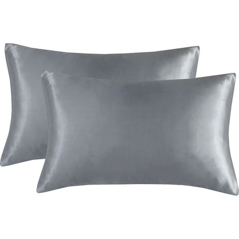 Lot de taies d'oreiller haut de gamme gris foncé (Lot de 2) — Taies d'oreiller en soie double face (Spécialement conçues pour le soin de la peau et des cheveux) — Lavables, design « Luxe léger » (50 x