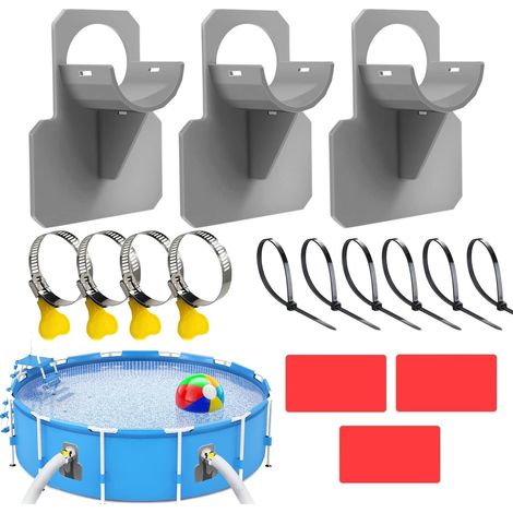 3 Supports De Tuyau De Piscine, Support De Tuyau Pour Piscine Hors Sol, Avec Ruban AdhéSif, Serre-CâBles, Colliers De Serrage En Acier Inoxydable, Pour éViter L'Affaissement Des Tuyaux - Gris (1/5)